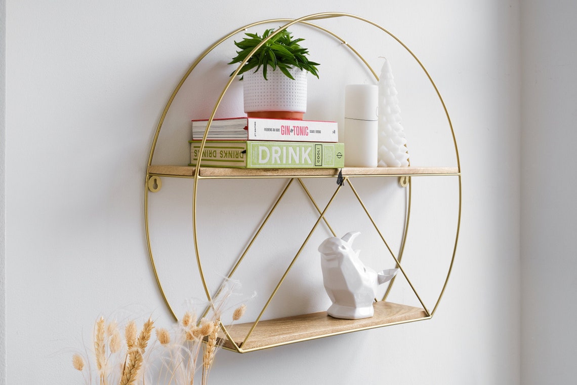 Gold Round Circular Floating Shelves Large Decorative Etsy