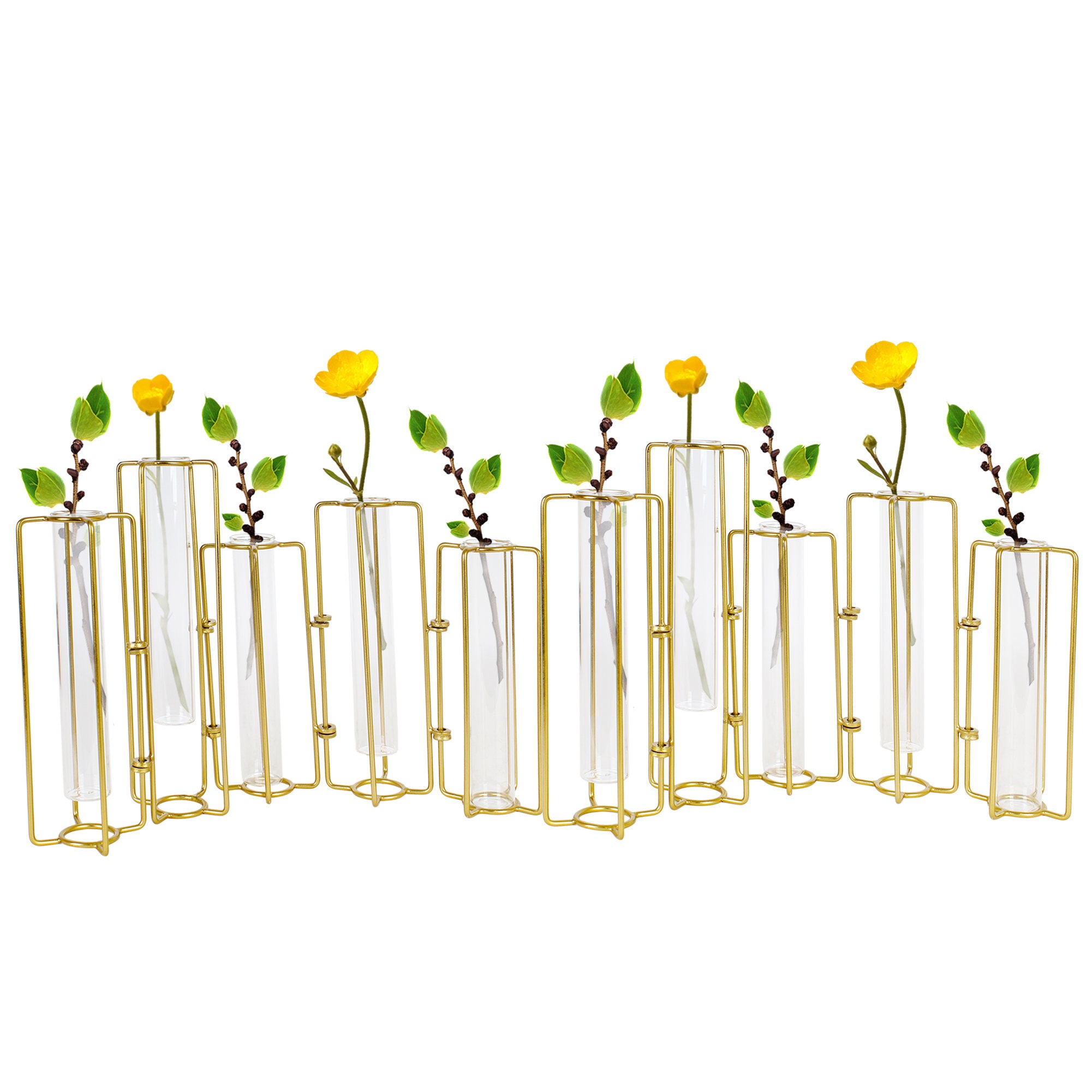 Hinged Gold Bud Vase Set 10, Wedding Centerpiece, Round Single Flower…