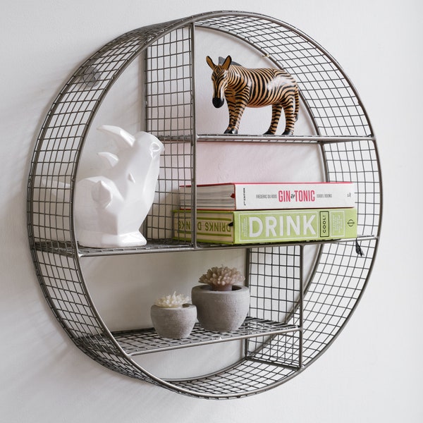 Grey Round Shelves 20 Inches Large, Boho Wall Shelves, Circular Floating Shelves, Sconce Shelf, Wall Decor, Mesh Shelves