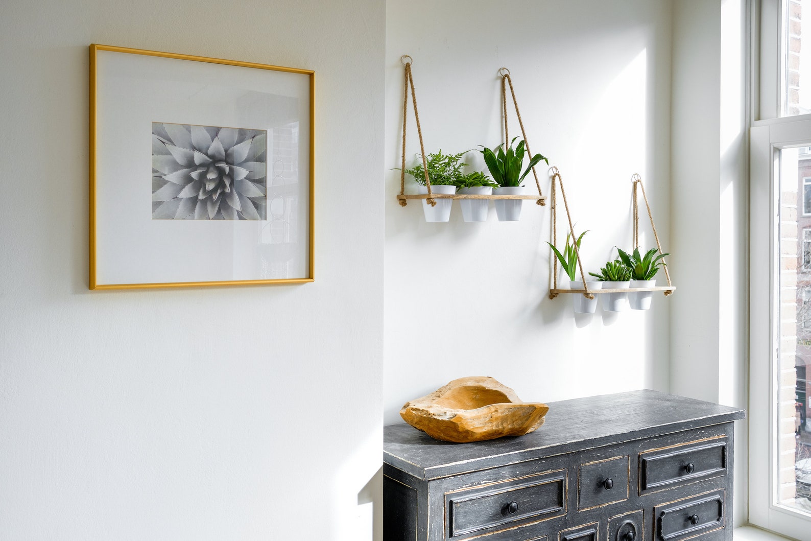 Set of 2 Hanging Herb Garden & Wall Shelf With White Pot Set Etsy