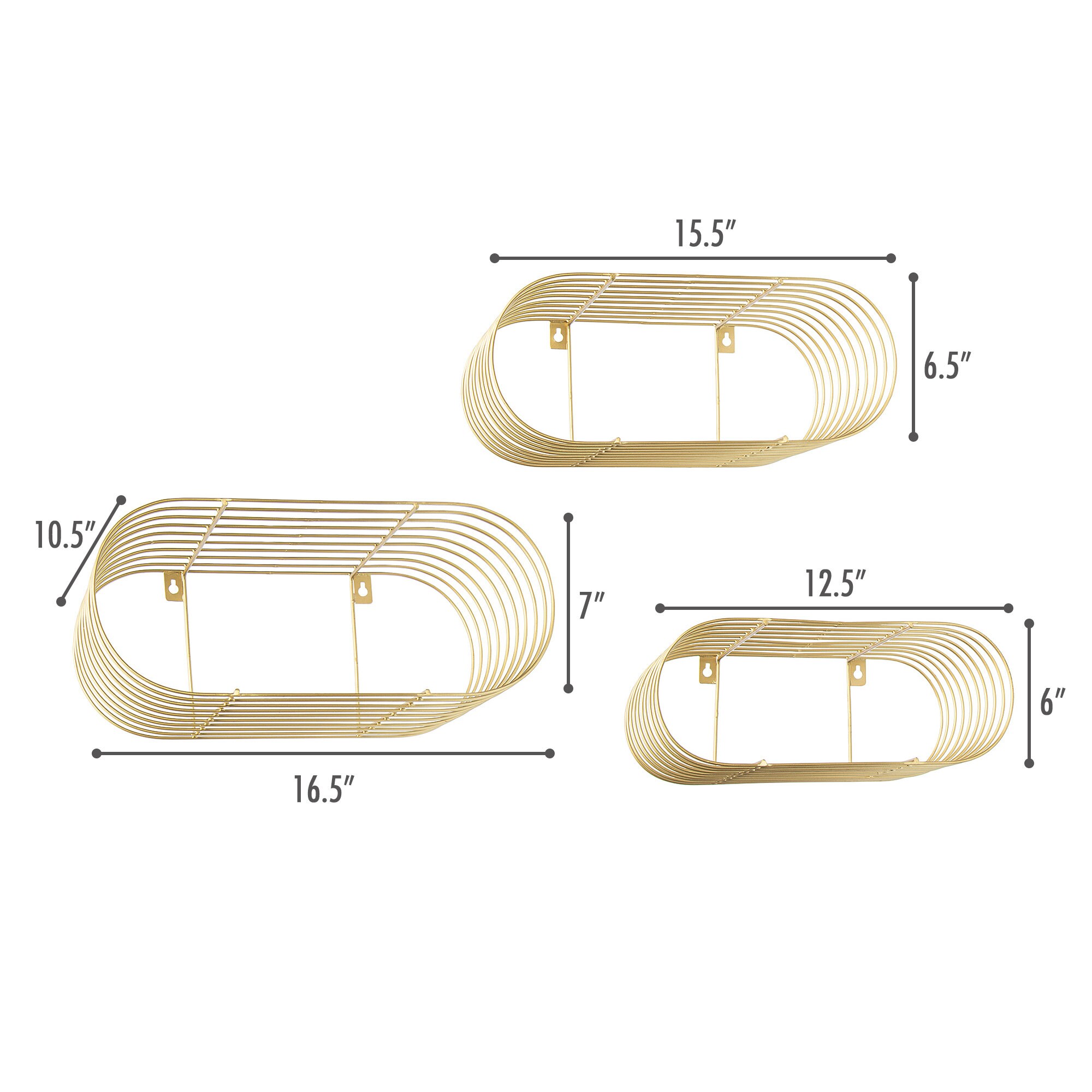 Set 3 Gold Floating Shelves Round Wall Shelves Wall Decor Etsy