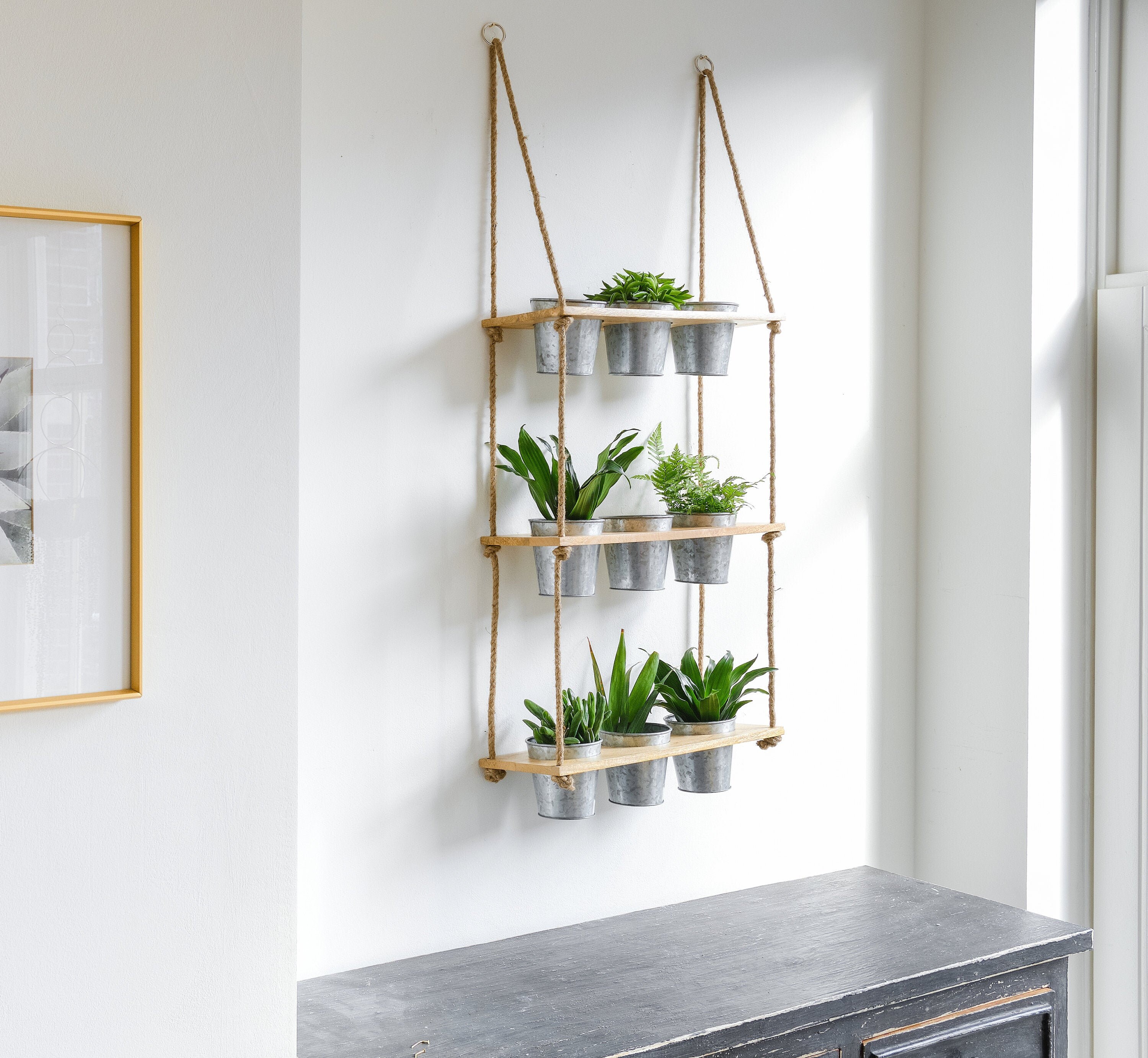 3 Tiered Hanging Planter Shelf With Metal Pot Set Indoor Etsy