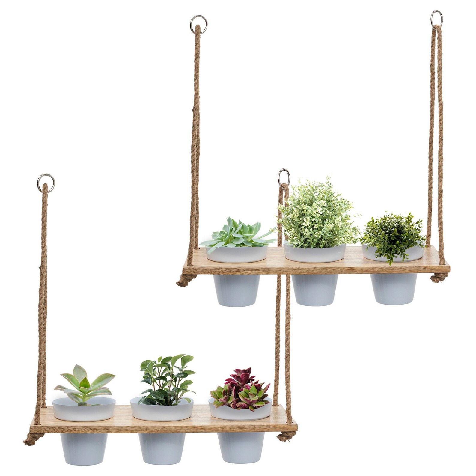 Set of 2 Hanging Herb Garden & Wall Shelf With White Pot Set Etsy