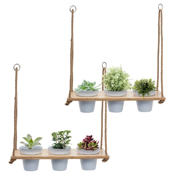 Set of 2 Hanging Herb Garden & Wall Shelf With White Pot Set Etsy