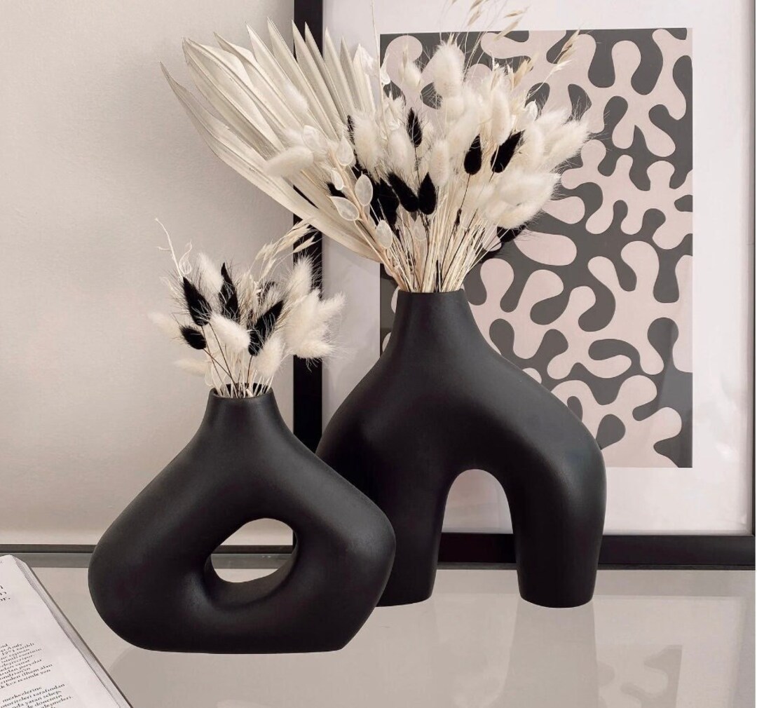 Kimisty Black Modern Vase Set of 2, Handmade Organic Shape Vases