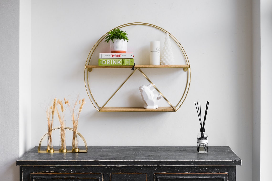 Gold Round Circular Floating Shelves Large Decorative Etsy