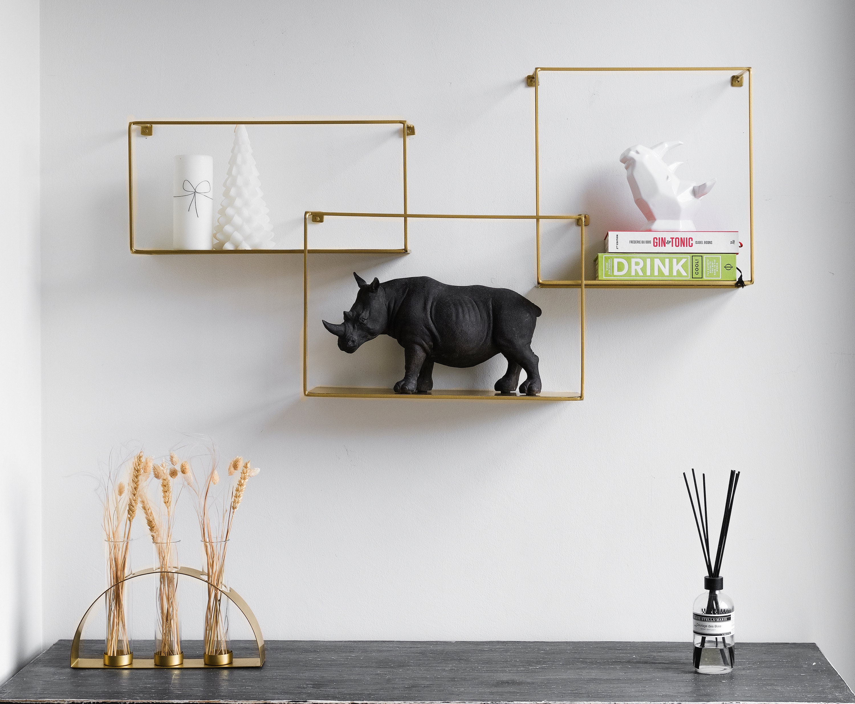 Set of 3 Gold Floating Shelves Metal Intersecting Wall Decor Etsy