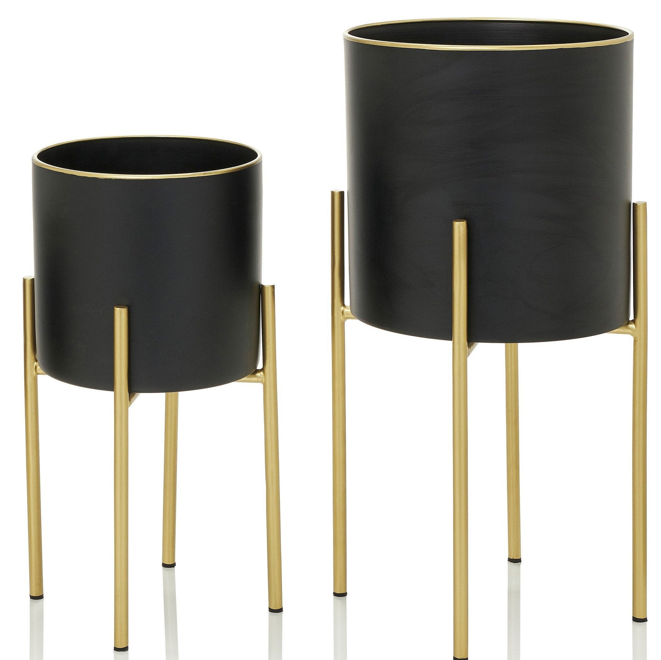 Set 2 Large Galvanised Black Planters with Gold Stand Metal Etsy