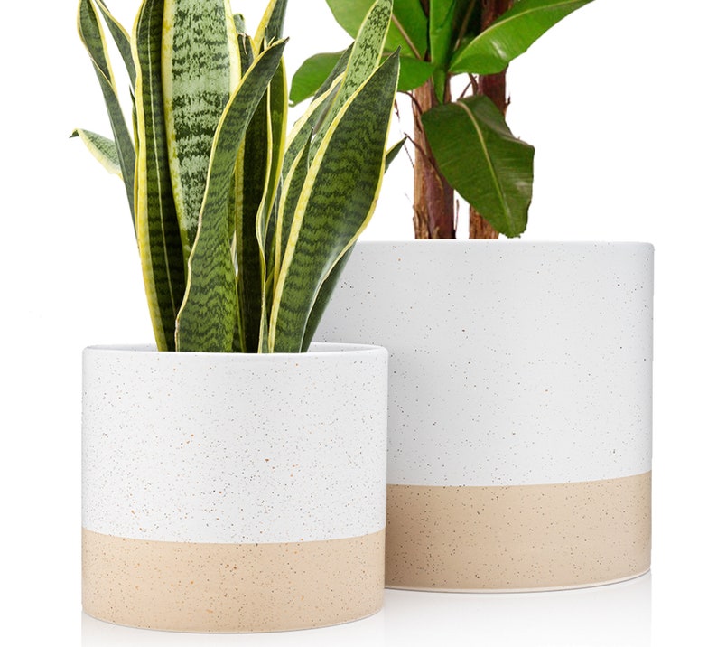 Ceramic Planter Pot Set 2 10 & 8 Inch Large Planters White - Etsy España