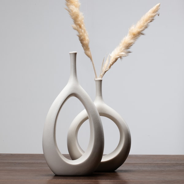 Set 2 Ceramic Bud Vase, Modern Flower Vase Set, Minimalist White Vase, Contemporary Decor