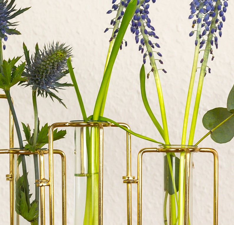 Hinged Gold Bud Vase Set 5 Thin Glass for Propagation Etsy