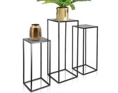 Set of 3 Metal Pedestal Plant Stand, Nesting Display End Table, Square Rack Flower Holder, Black Planter Pot Rack, Tall Tiered Decor Display