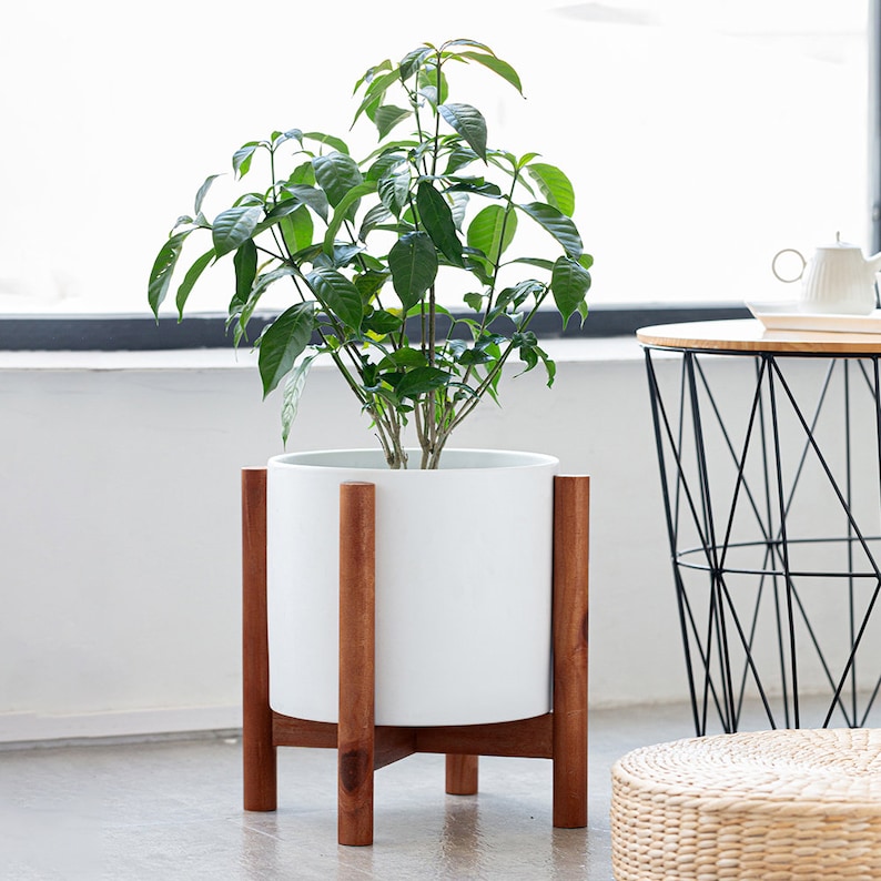 10 Inch Mid Century Modern Ceramic Planter with Stand