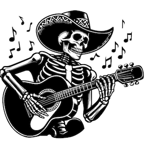 3 musique country / musique folk / Americana squelettes guitare SVG PNG en téléchargement numérique pour sérigraphie, sublimation, cricut ou autre machine