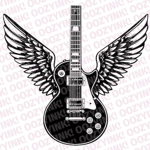 Guitarra Gibson Les Paul alada SVG PNG: Clipart de música rock (descarga digital)