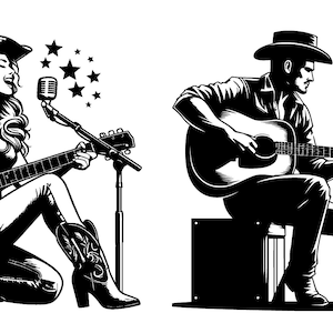 Musique country / musique folk / Americana Singers Guitar SVG PNG Téléchargement numérique pour la sérigraphie, la sublimation, la cricut ou d'autres machines