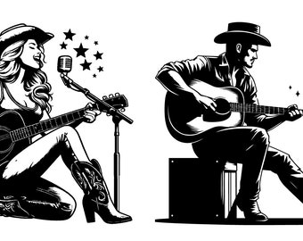 Countrymusik sångare gitarr SVG PNG, Cricut silhuett (digital nedladdning)
