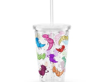 Cute Axolotl Clear Tumbler, Reusable Plastic Cup with Lid