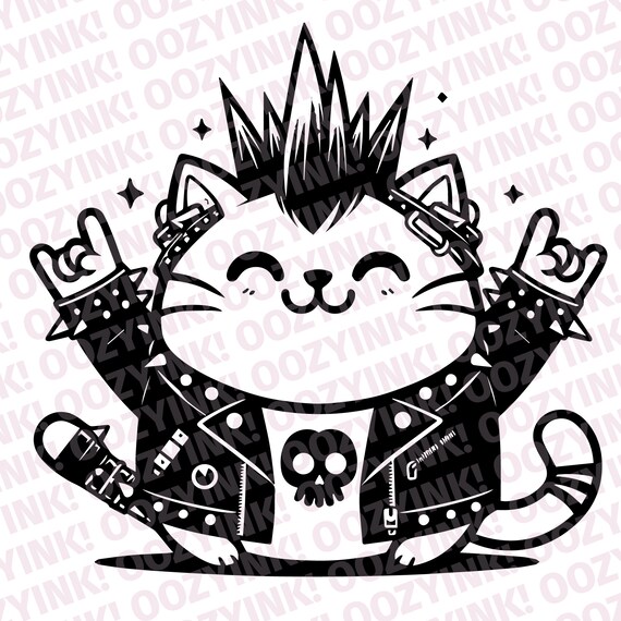 Punk Rock Kitty Cat SVG PNG: Cricut & Sublimation (digital