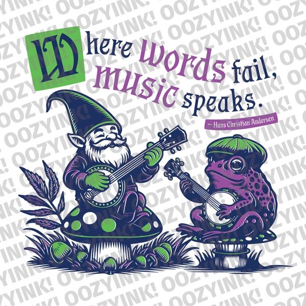 Gnome and a toad playing 5 string banjo SVG with color separated layers, PNG Digital Download for screen printing, sublimation, cricut