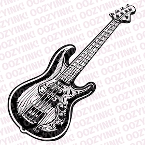 Basgitaar SVG PNG digitale download voor zeefdruk, sublimatie, cricut of andere ondersteunde snijmachines.
