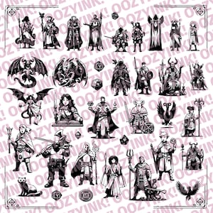 Personagens de masmorras e dragões de fantasia SVG PNG Download digital para serigrafia, sublimação, cricut ou outras máquinas de corte.