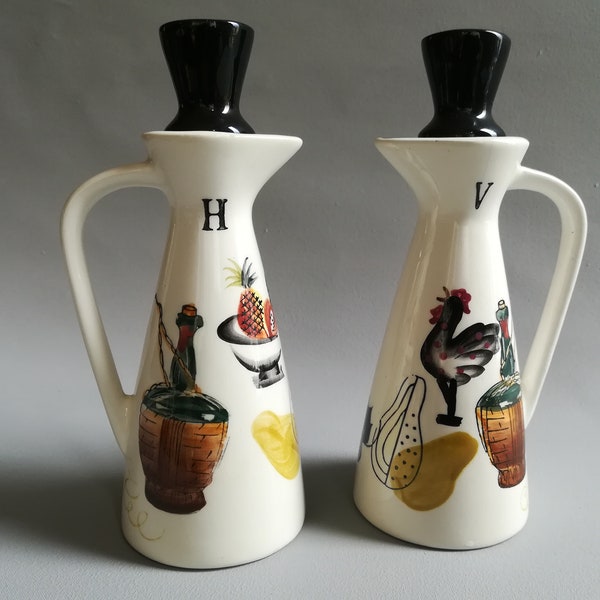 Hand Painted Oil and Vinegar Cruet Set, Ceramic with Stoppers |  Huile & Vinaigre