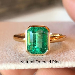 14k Gold Emerald Ring: Octagon Bezel Set Solitaire