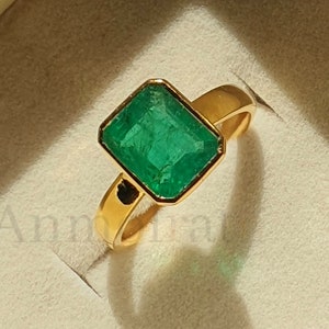 3ct Emerald Solitaire Ring: 14k Gold Bezel Set, Natural Zambian Emerald