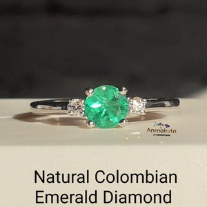 Certified Colombian Emerald Ring: 14k Diamond Solitaire Stacking Ring
