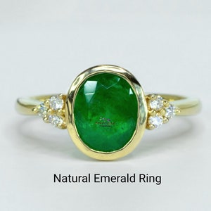 Vintage Zambian Emerald Ring: 14K Gold Oval Solitaire with Diamond Accents