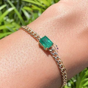 Emerald Solitaire Bracelet: 925 Silver, Rose Gold Plated, Natural Gemstone