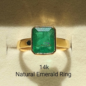 Vintage Emerald Solitaire Ring: 3.00 Ct Natural Emerald, 14k Gold Bezel Setting