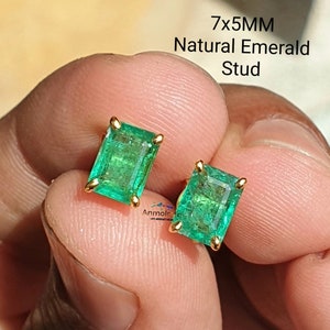 Natural Emerald Stud Earring For Women 14k Green Emerald Octagon Studs Dainty Emerald Cut Earring For Gift Untreated Emerald Prong Studs