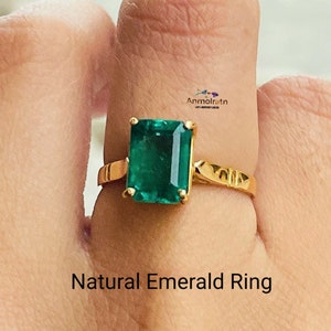 Natural Emerald Cut Ring: 14k Gold Dainty Solitaire Stacking Ring