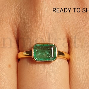 Emerald Cut Solitaire Ring: 14k Gold Plated Sterling Silver, Vintage Style