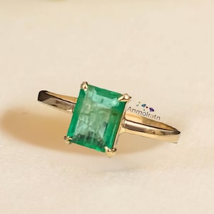 14k Gold Emerald Ring: Octagon Solitaire Birthstone Ring