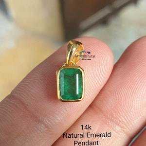 14k Gold Emerald Cut Pendant: Natural Zambian Gemstone