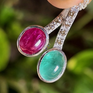 Emerald Ruby Diamond Pendant: 925 Silver Bezel Setting