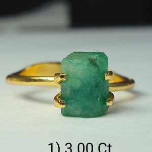 Raw Emerald Ring: 925 Silver Solitaire Stacking Ring