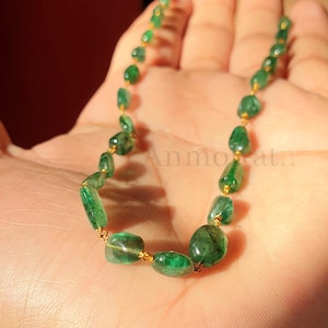 Natural Emerald Nugget Necklace: 14k Gold Filled Wire, Untreated Gemstone