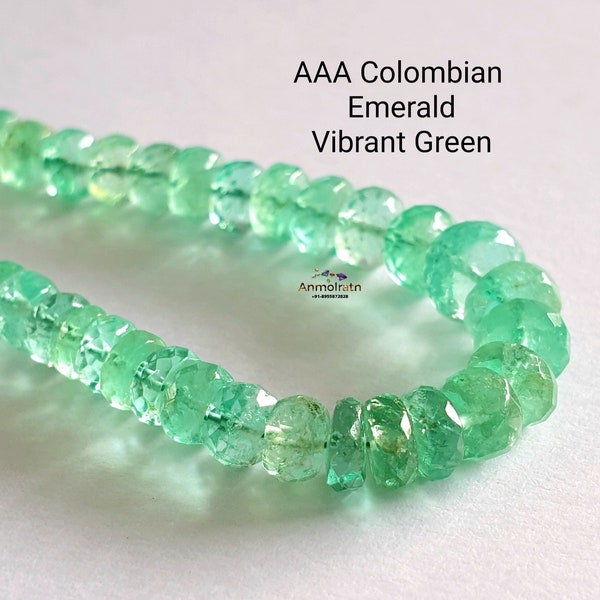 Vibrant Green Emerald Colombian Beads Necklace, 3-6MM Emerald Beads Loose, Real Emerald Faceted Rondelle Beads for Jewelry, Drilled Emerald