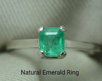 Clean Emerald Octagon Solitaire Silver Ring Daily Wear Emerald Birthstone Ring Natural Emerald Cut Emerald Ring Untreated Emerald Ring Gold