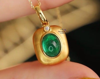 14k gouden smaragd hanger: natuurlijke Zambiaanse smaragd en solitaire diamant