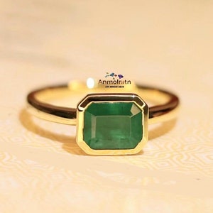 14k Gold Emerald Ring: Octagon Solitaire Stacking Ring