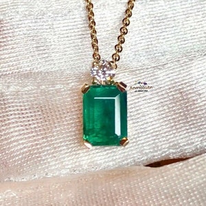 Colgante de esmeralda natural, colgante solitario de diamante esmeralda verde intenso de 14 k para mujer, delicado colgante de piedra natal octagonal de esmeralda de corte esmeralda