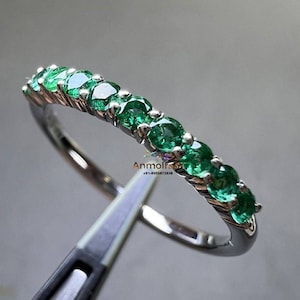 Emerald Band Ring Daily Wear Emerald Stacking Ring Gold Eternity Band Gemstone Band Wedding Band Ring Emerald Birthstone Ring Gift For Women