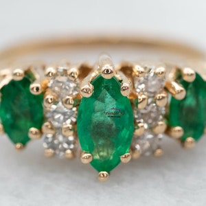 Marquise Emerald Diamond Ring: Vintage Gold Wedding Jewelry
