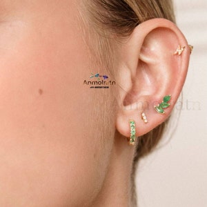 Real Emerald Earring Crawlers, Marquise Shape Gemstone earrings in Gold, Green Cuff Earrings Women, Birthstone Earring Climbers Gift Women image 10