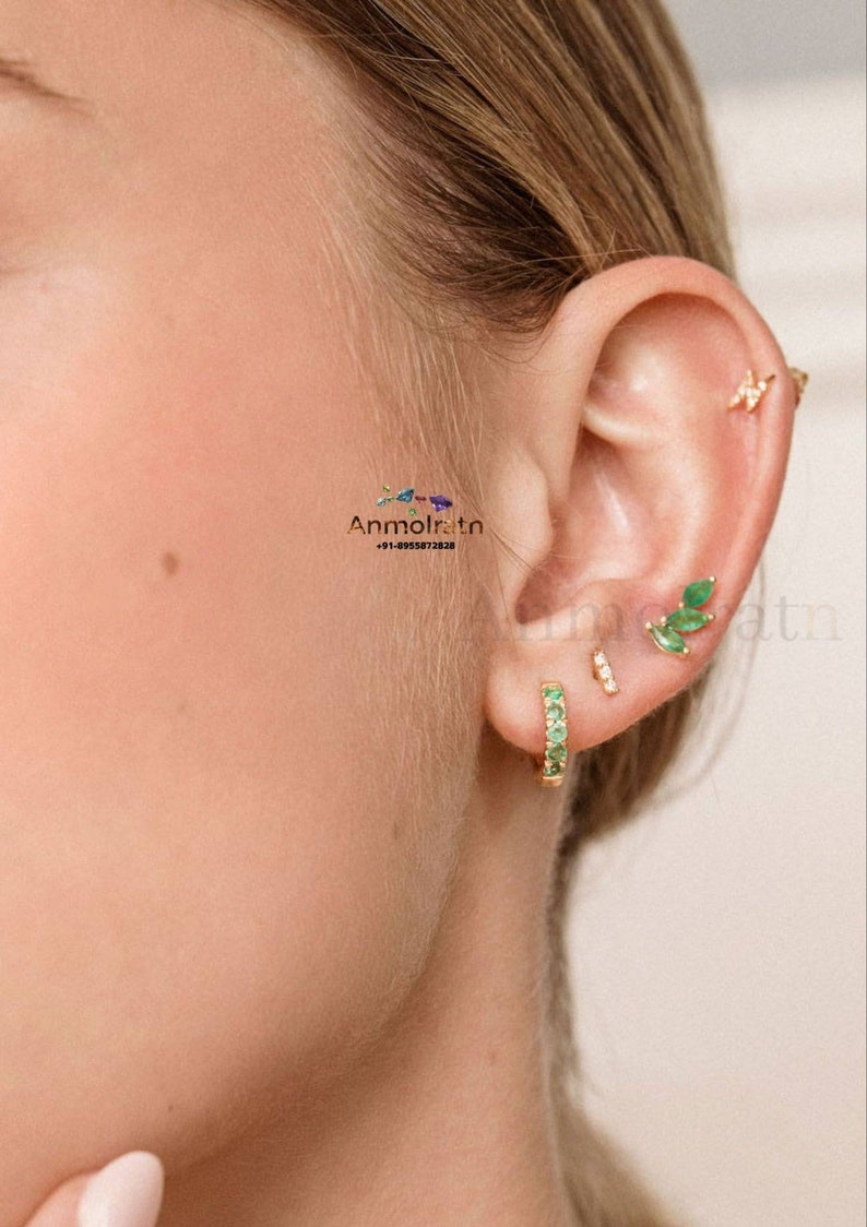 Real Emerald Earring Crawlers, Marquise Shape Gemstone earrings in Gold, Green Cuff Earrings Women, Birthstone Earring Climbers Gift Women image 10